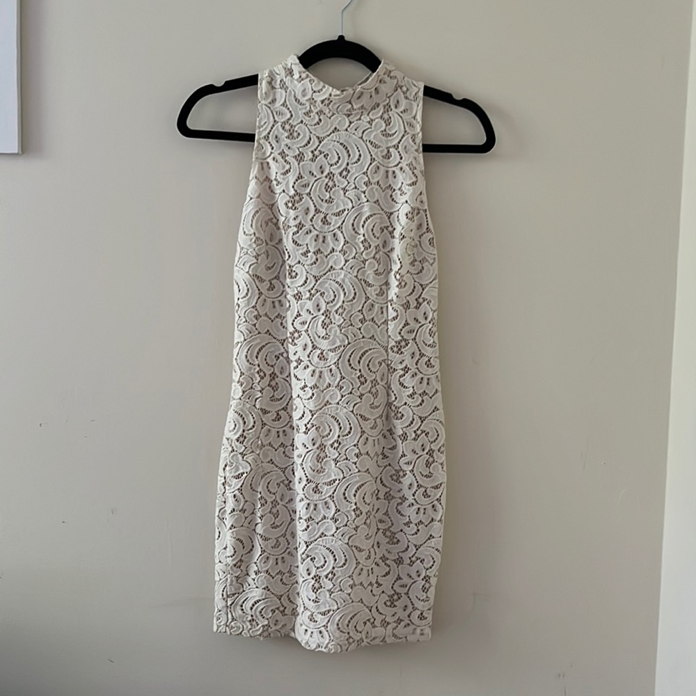 M Boutique White Lace Mockneck Bodycon Mini Dress